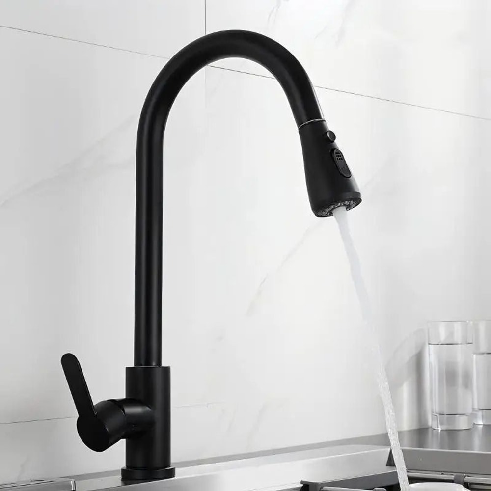 304 Stainless Steel PullOut Kitchen Faucet With 360 Rotation And DualMode Stream Sprayer 29