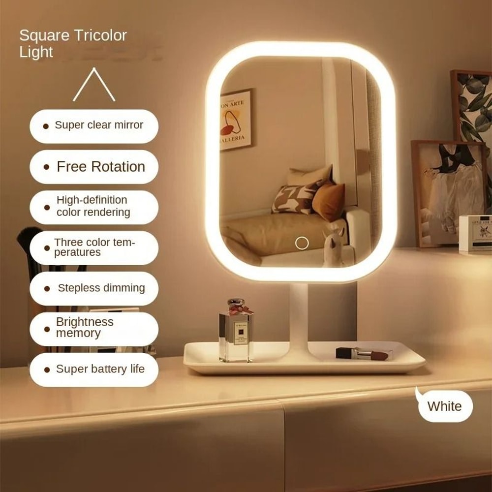 Niche Modern Desktop Vanity Mirror 3 Color Light LED Makeup Mirror With Touch Sensor 14