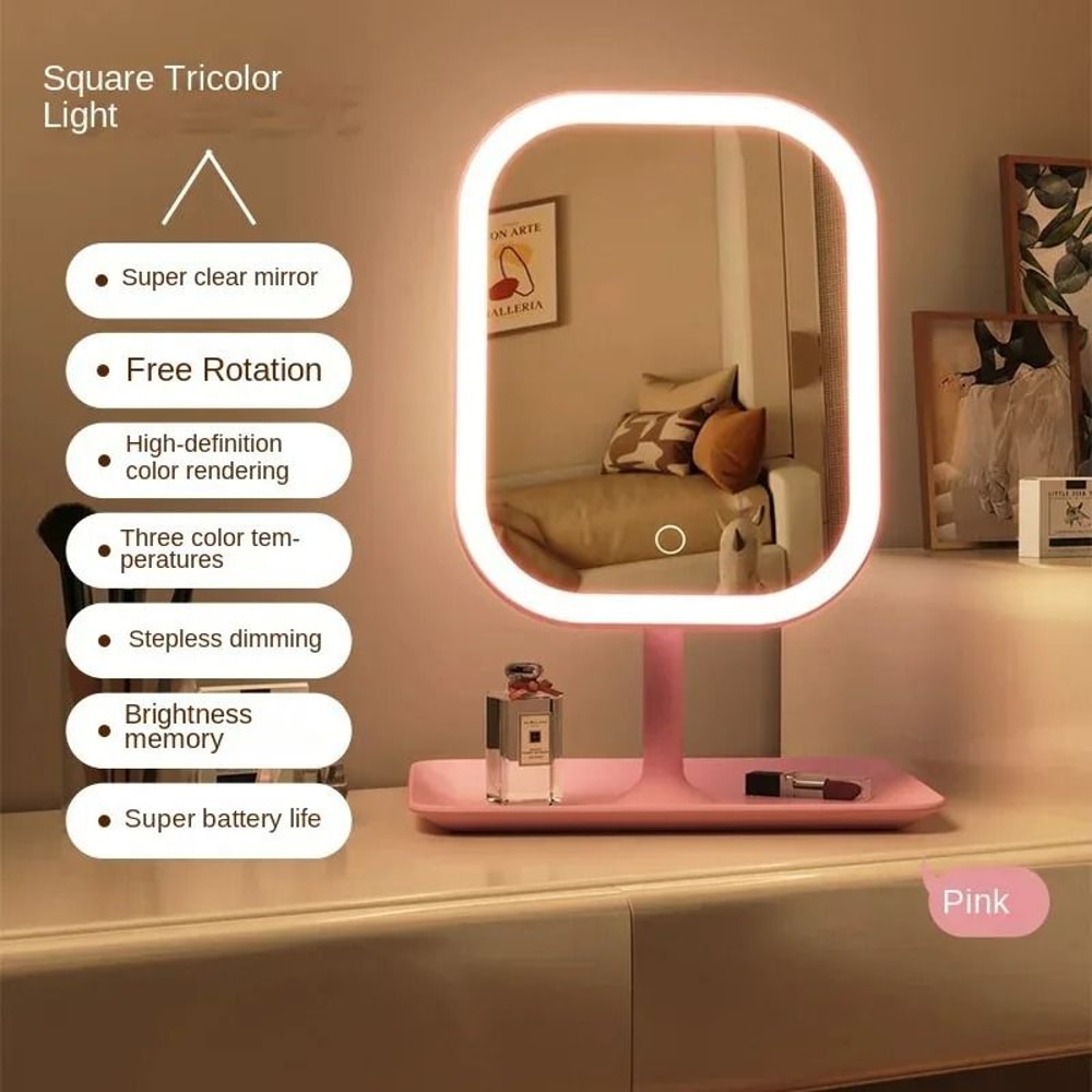 Niche Modern Desktop Vanity Mirror 3 Color Light LED Makeup Mirror With Touch Sensor 3