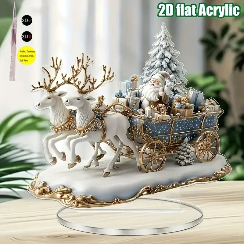 Santa Claus And Reindeer Sled Tabletop Decoration With Base 0