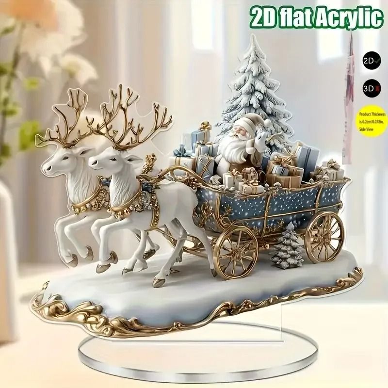 Santa Claus And Reindeer Sled Tabletop Decoration With Base 1