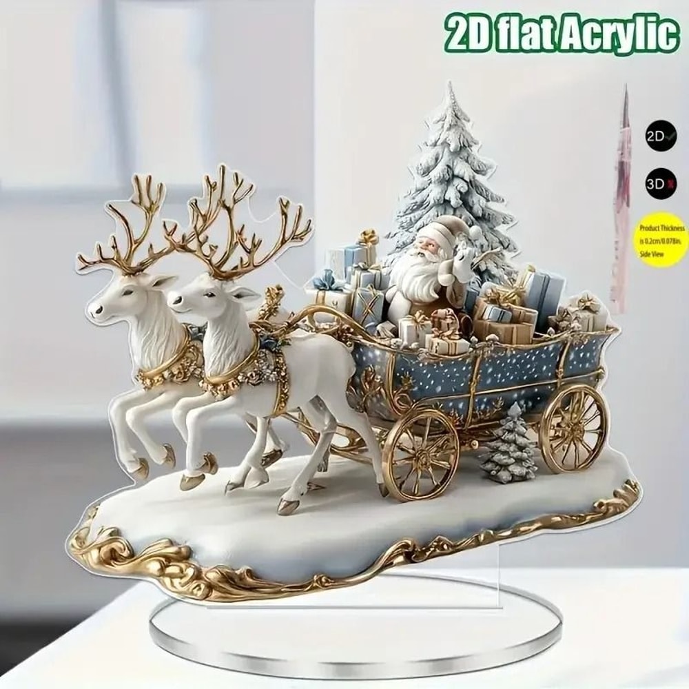 Santa Claus And Reindeer Sled Tabletop Decoration With Base 2