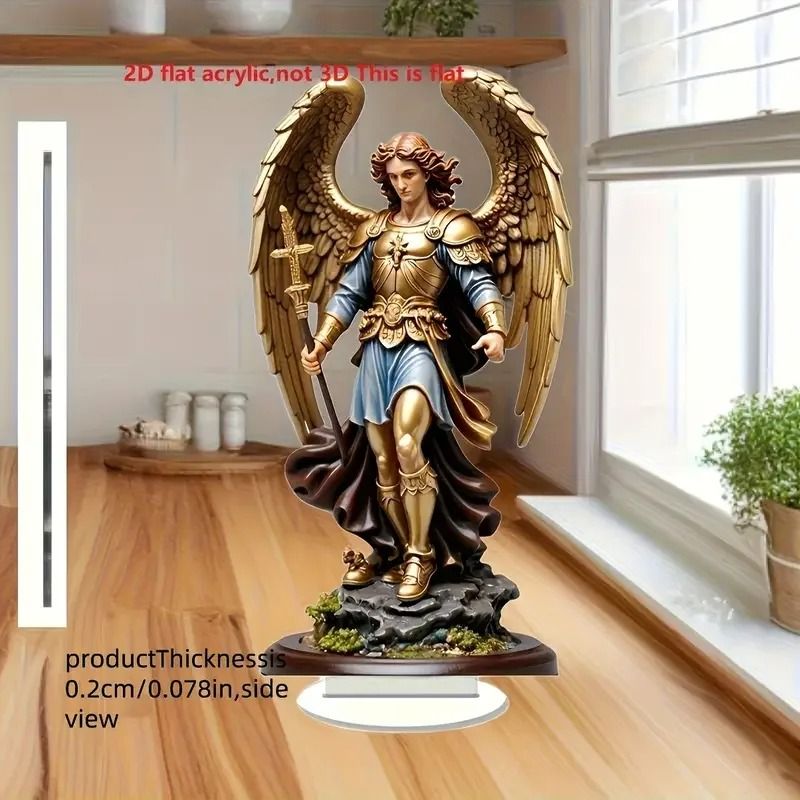 Archangel Michael Statue Ornament Golden Winged Guardian Angel Religious Home And Office Decor 0