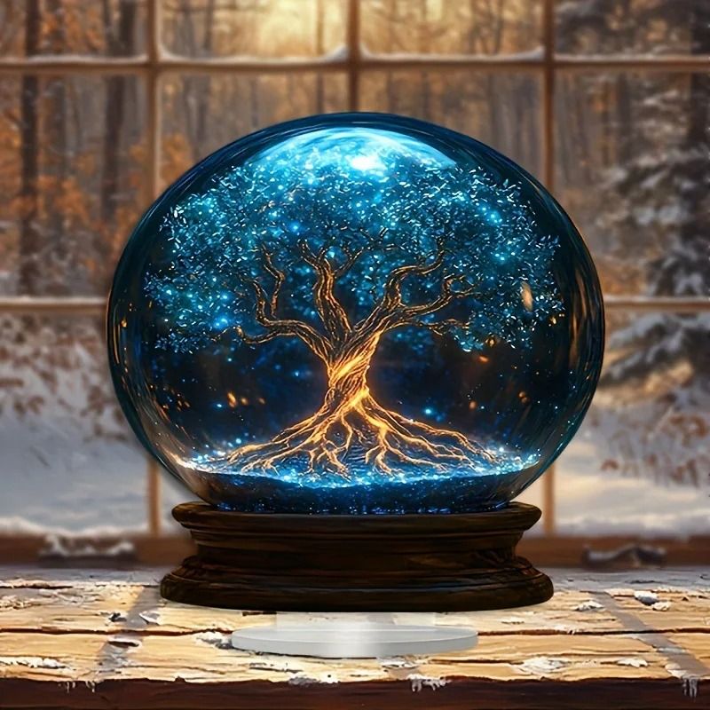 Crystal Starry Sky Blue Tree Acrylic 2D Flat Home Decoration 3