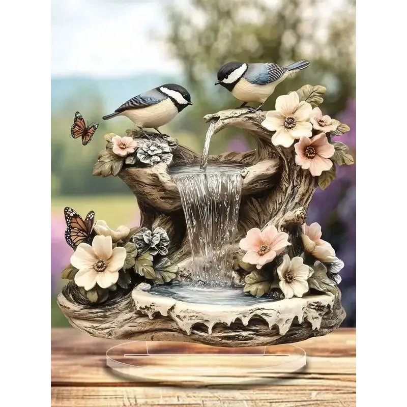 Bird And Butterfly Garden Fountain Acrylic Desktop Ornament 6