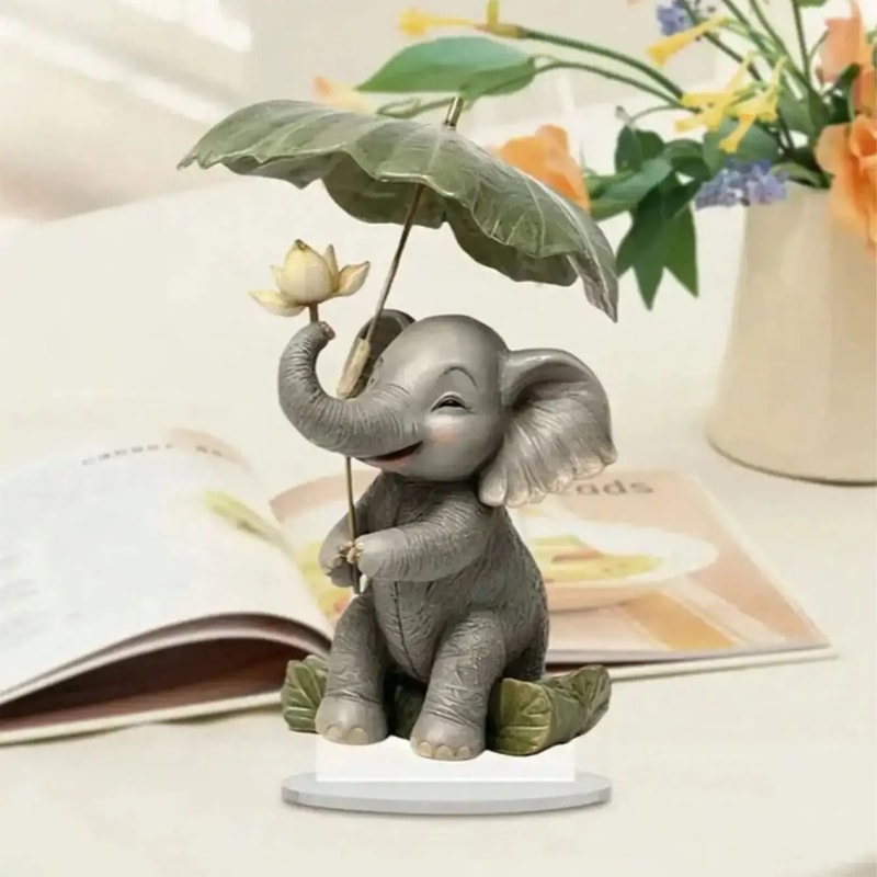 Bohemian Style Elephant Decoration Ornament With Lotus Leaf Umbrella 1