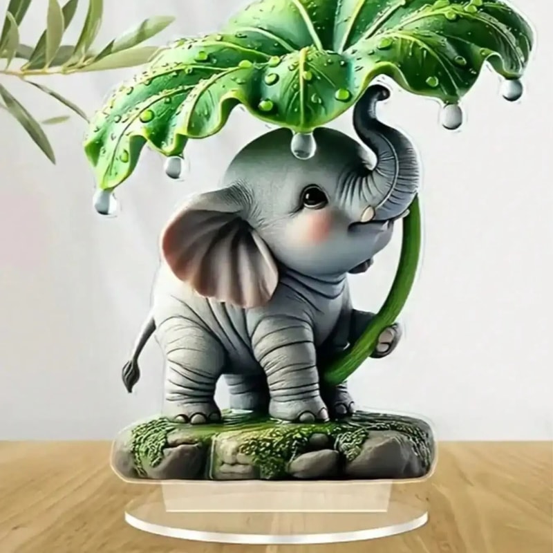 Bohemian Style Elephant Decoration Ornament With Lotus Leaf Umbrella 3