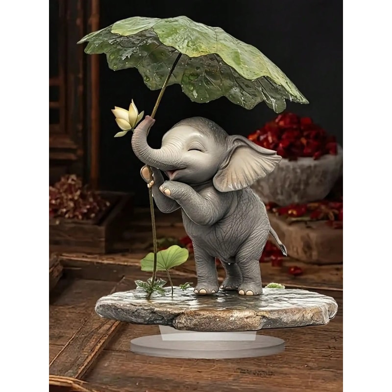 Bohemian Style Elephant Decoration Ornament With Lotus Leaf Umbrella 4