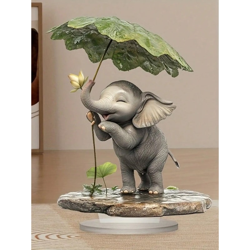 Bohemian Style Elephant Decoration Ornament With Lotus Leaf Umbrella 5