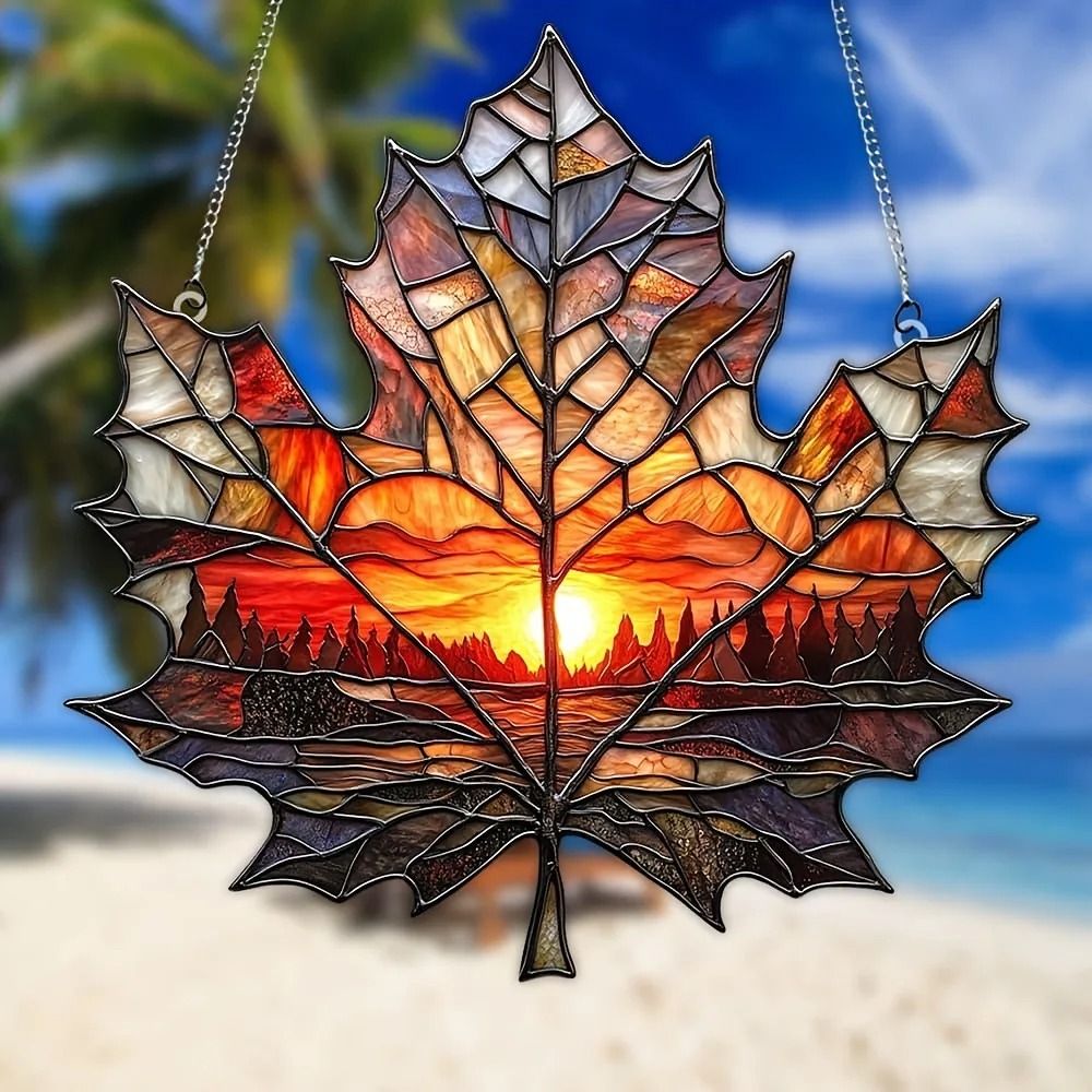 Sunset Maple Leaf Outdoor Decor Suncatcher Window And Curtain Hanging Decoration 1
