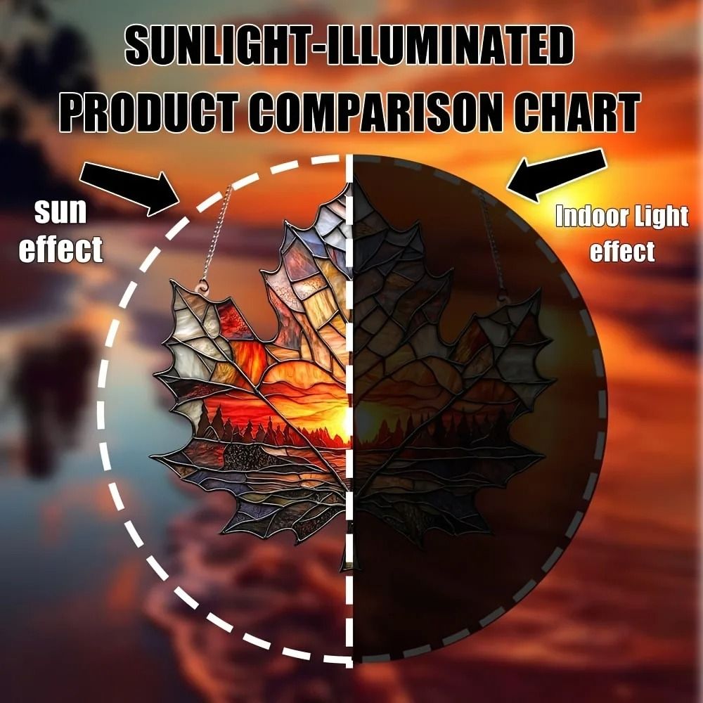 Sunset Maple Leaf Outdoor Decor Suncatcher Window And Curtain Hanging Decoration 2