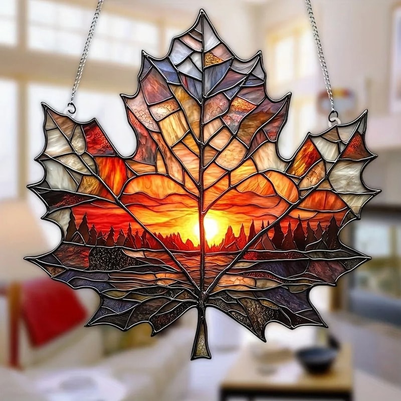 Sunset Maple Leaf Outdoor Decor Suncatcher Window And Curtain Hanging Decoration 6