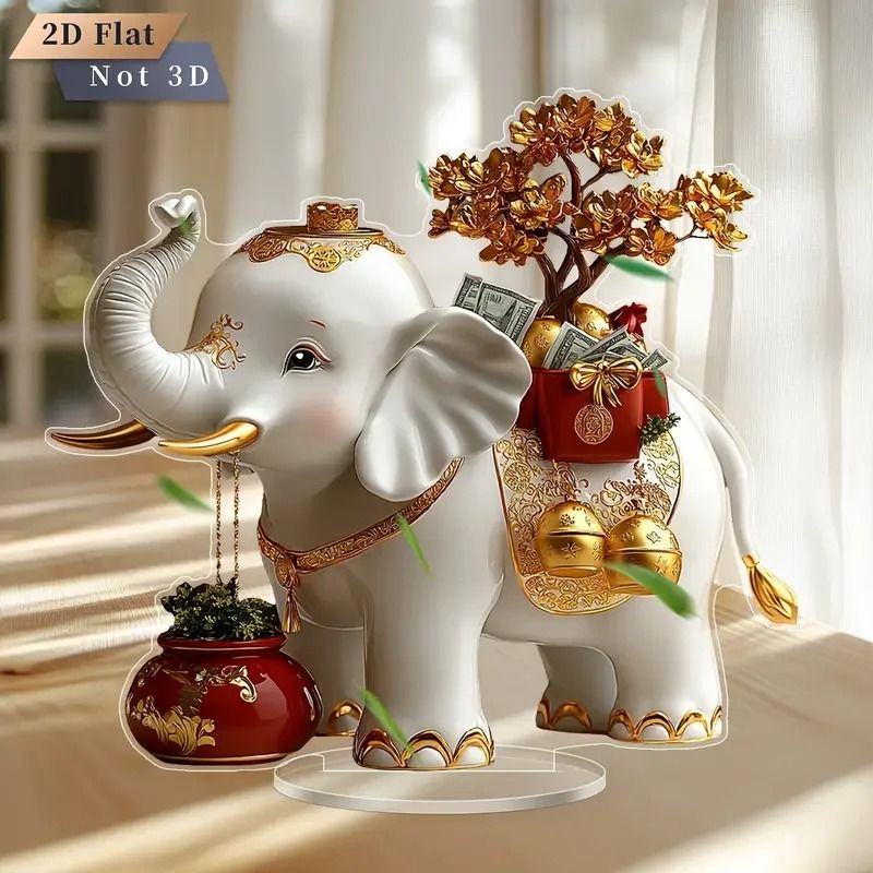 Golden Elephant Statue Cartoon Style Symbol Of Auspiciousness And Wealth Decoration 0