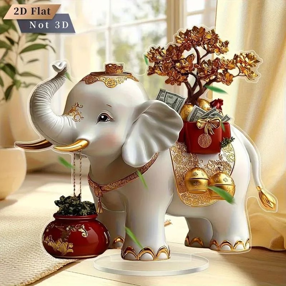Golden Elephant Statue Cartoon Style Symbol Of Auspiciousness And Wealth Decoration 1