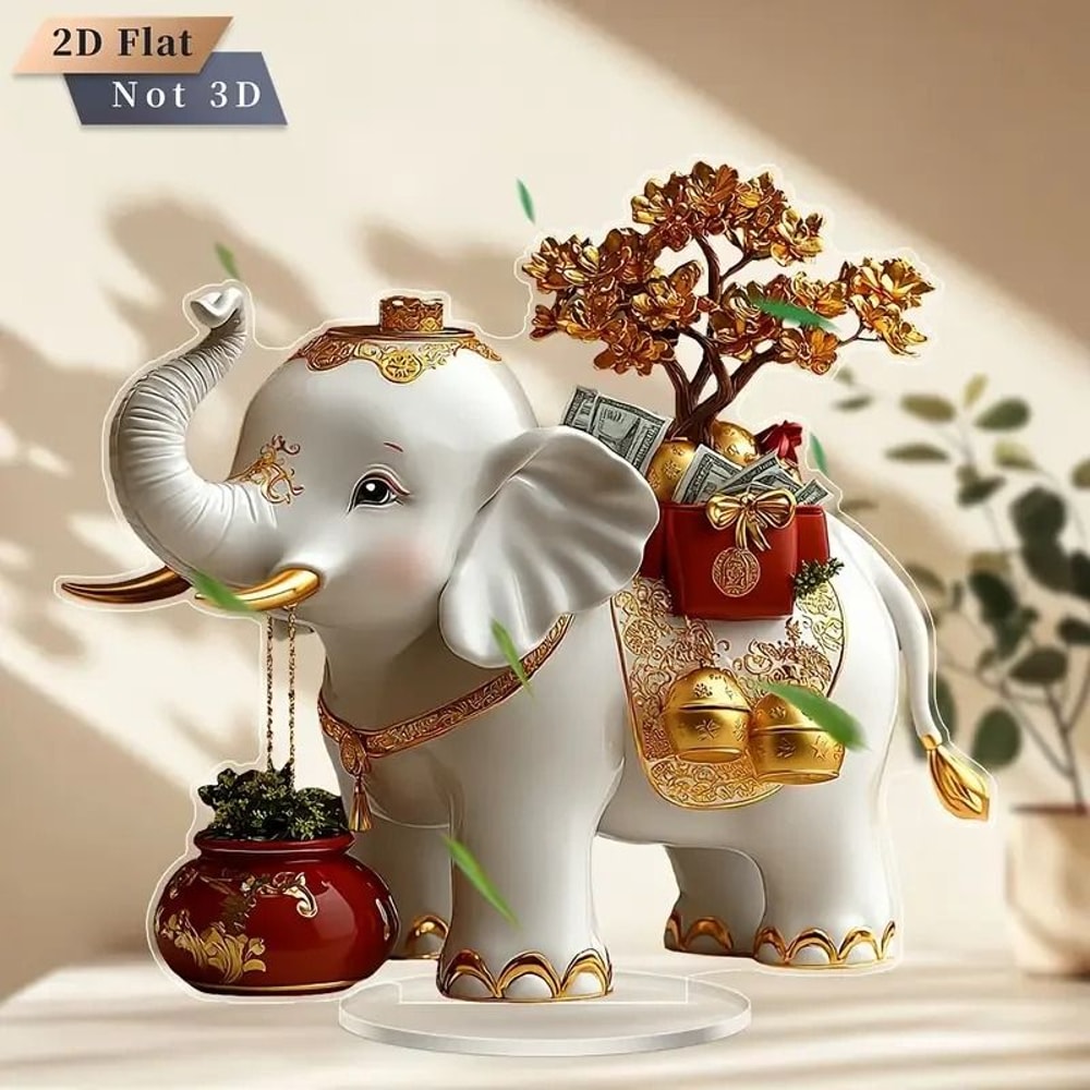Golden Elephant Statue Cartoon Style Symbol Of Auspiciousness And Wealth Decoration 2