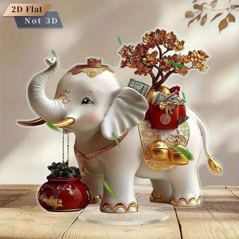 Golden Elephant Statue Cartoon Style Symbol Of Auspiciousness And Wealth Decoration 3