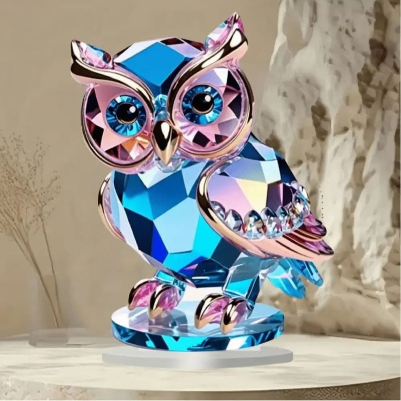 Cute Crystal Style Owl Desktop Decoration Artistic Animal Themed Home Decor Ornament 0