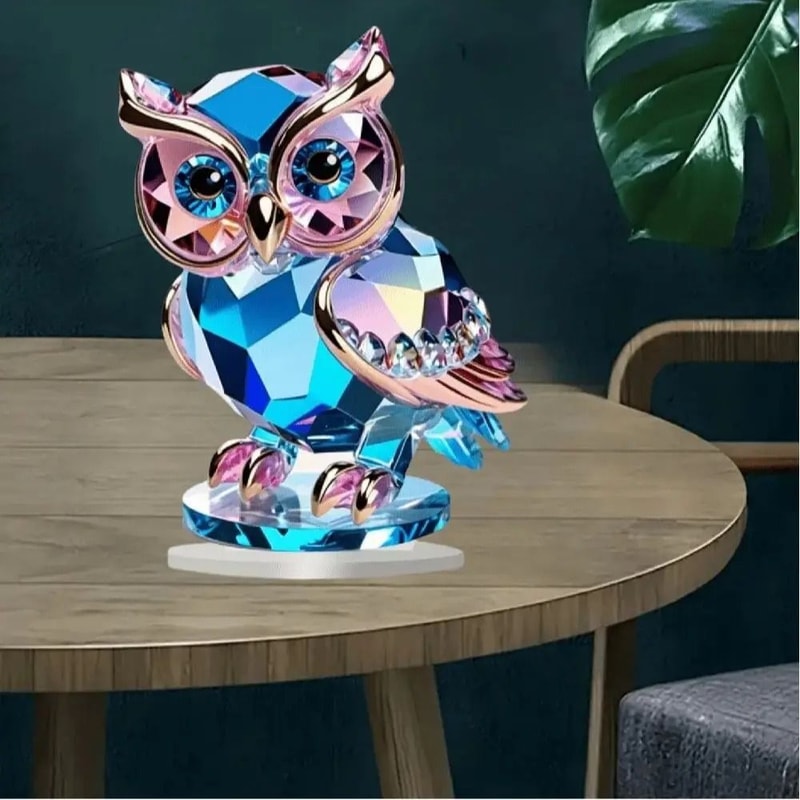 Cute Crystal Style Owl Desktop Decoration Artistic Animal Themed Home Decor Ornament 1