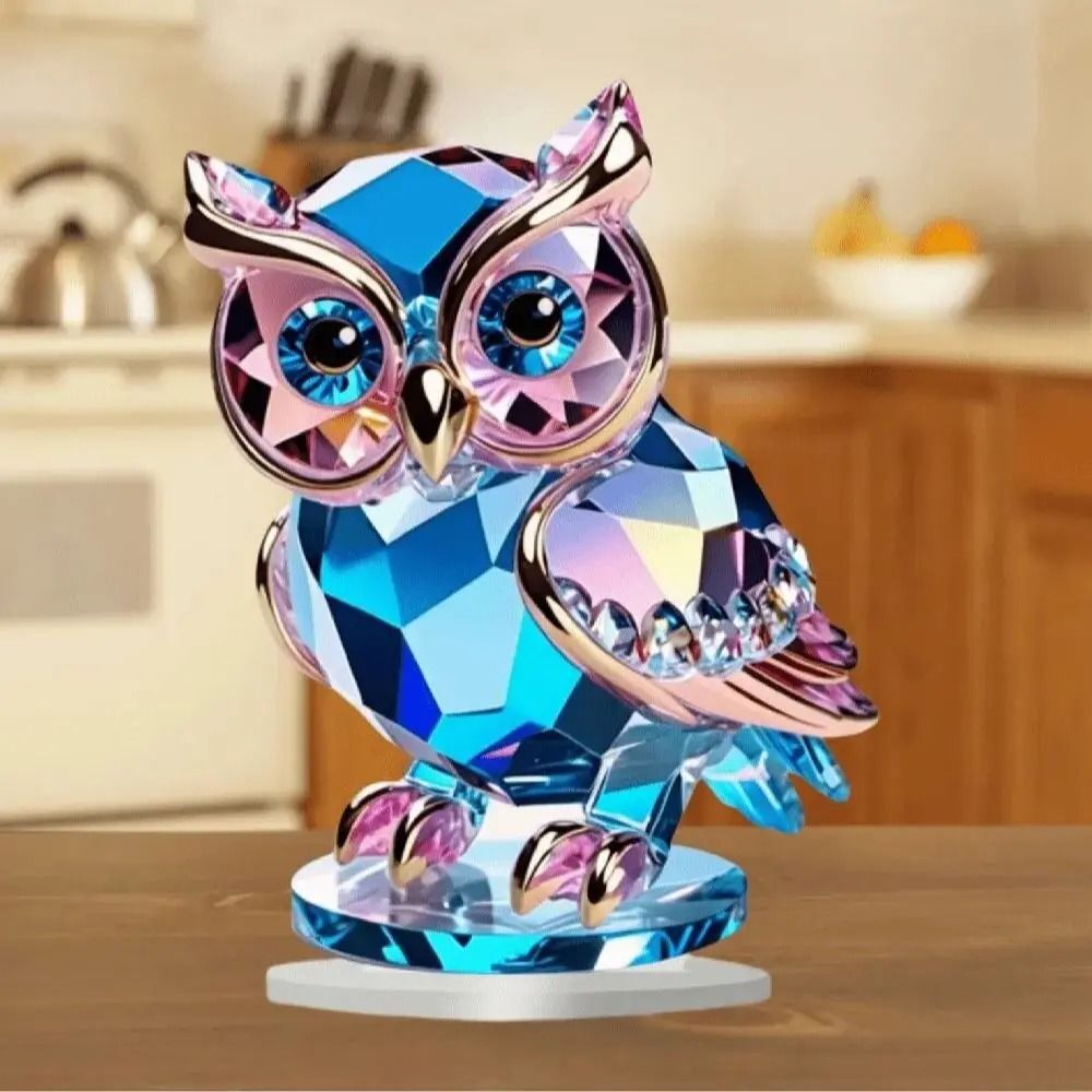 Cute Crystal Style Owl Desktop Decoration Artistic Animal Themed Home Decor Ornament 3
