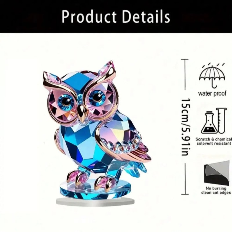 Cute Crystal Style Owl Desktop Decoration Artistic Animal Themed Home Decor Ornament 6