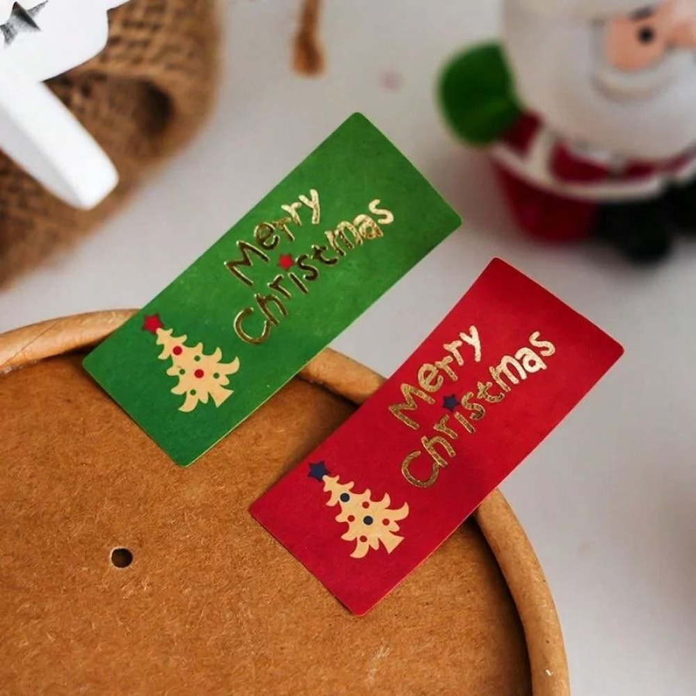 50pcs Christmas Tree Sealing Stickers Vintage Kraft Paper Baking Packaging Hot Stamping Gift Sticke 0