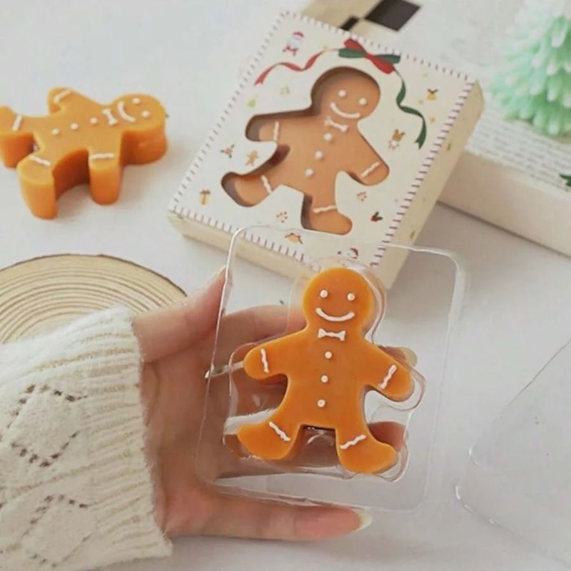 1pc Christmas Gingerbread Man Aromatherapy Candle Coffee Milk Fragrance Gift Shape Wax 5