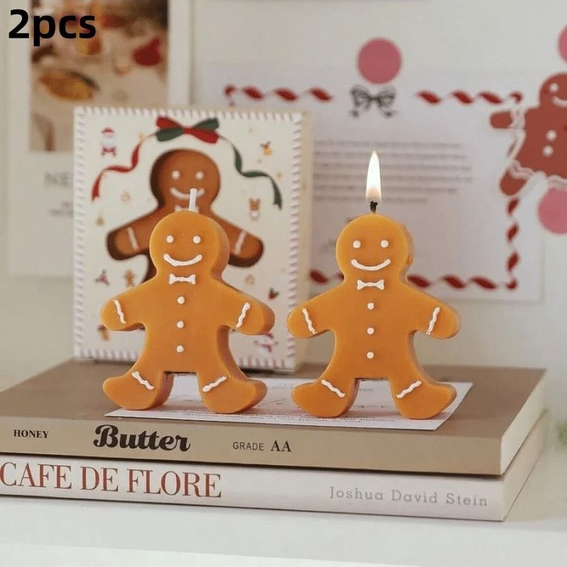 1pc Christmas Gingerbread Man Aromatherapy Candle Coffee Milk Fragrance Gift Shape Wax 7