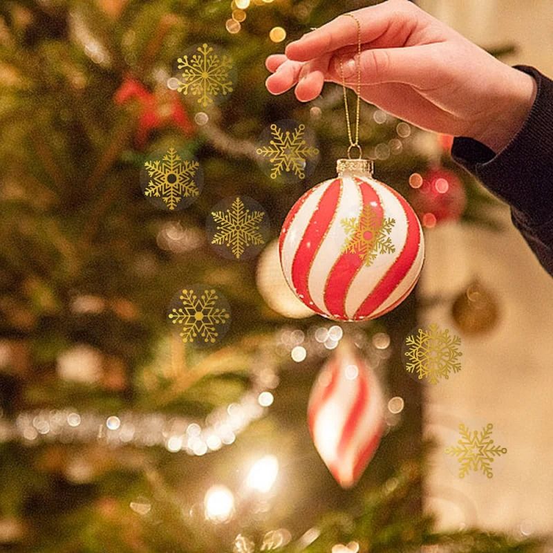 100pcs 500pcs Christmas Golden Snowflake Sticker Transparent Round Gold Stamping Seal 2