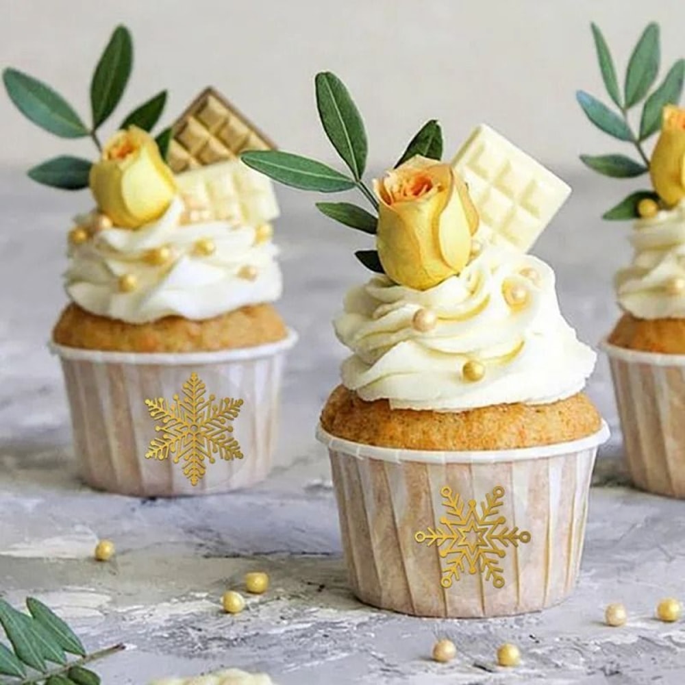 100pcs 500pcs Christmas Golden Snowflake Sticker Transparent Round Gold Stamping Seal 3