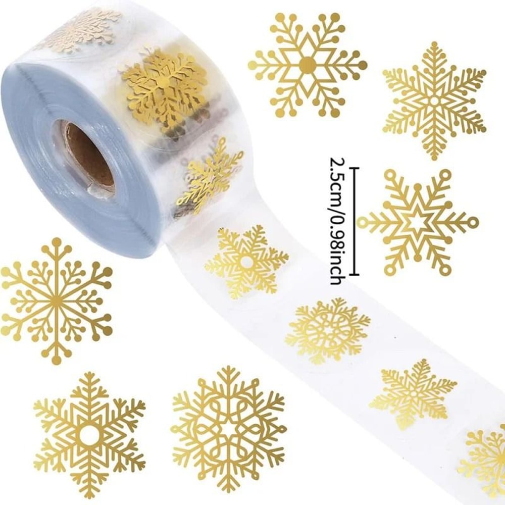 100pcs 500pcs Christmas Golden Snowflake Sticker Transparent Round Gold Stamping Seal 5