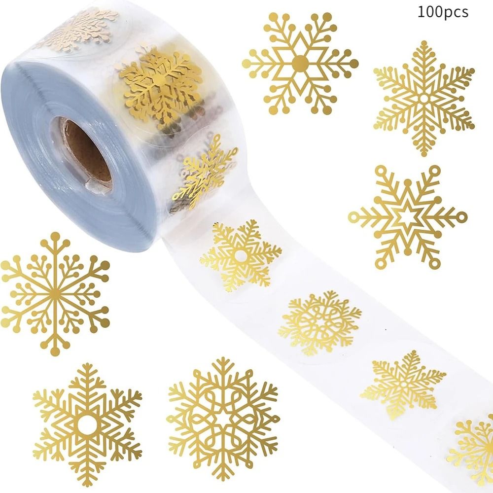 100pcs 500pcs Christmas Golden Snowflake Sticker Transparent Round Gold Stamping Seal 6