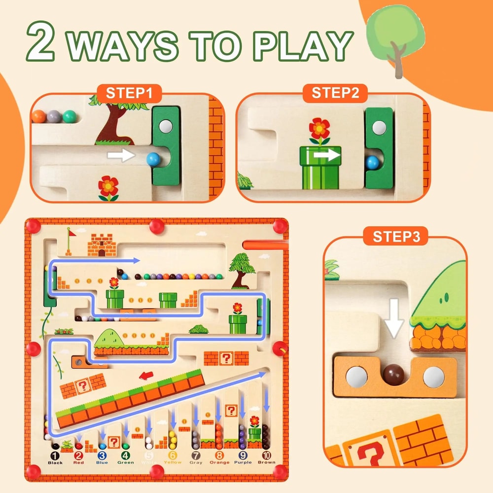 Magnetic Color And Number Maze Montessori Wooden Toy Learning Educational Board For Toddlers 2
