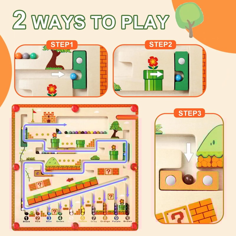 Magnetic Color And Number Maze Montessori Wooden Toy Learning Educational Board For Toddlers 2