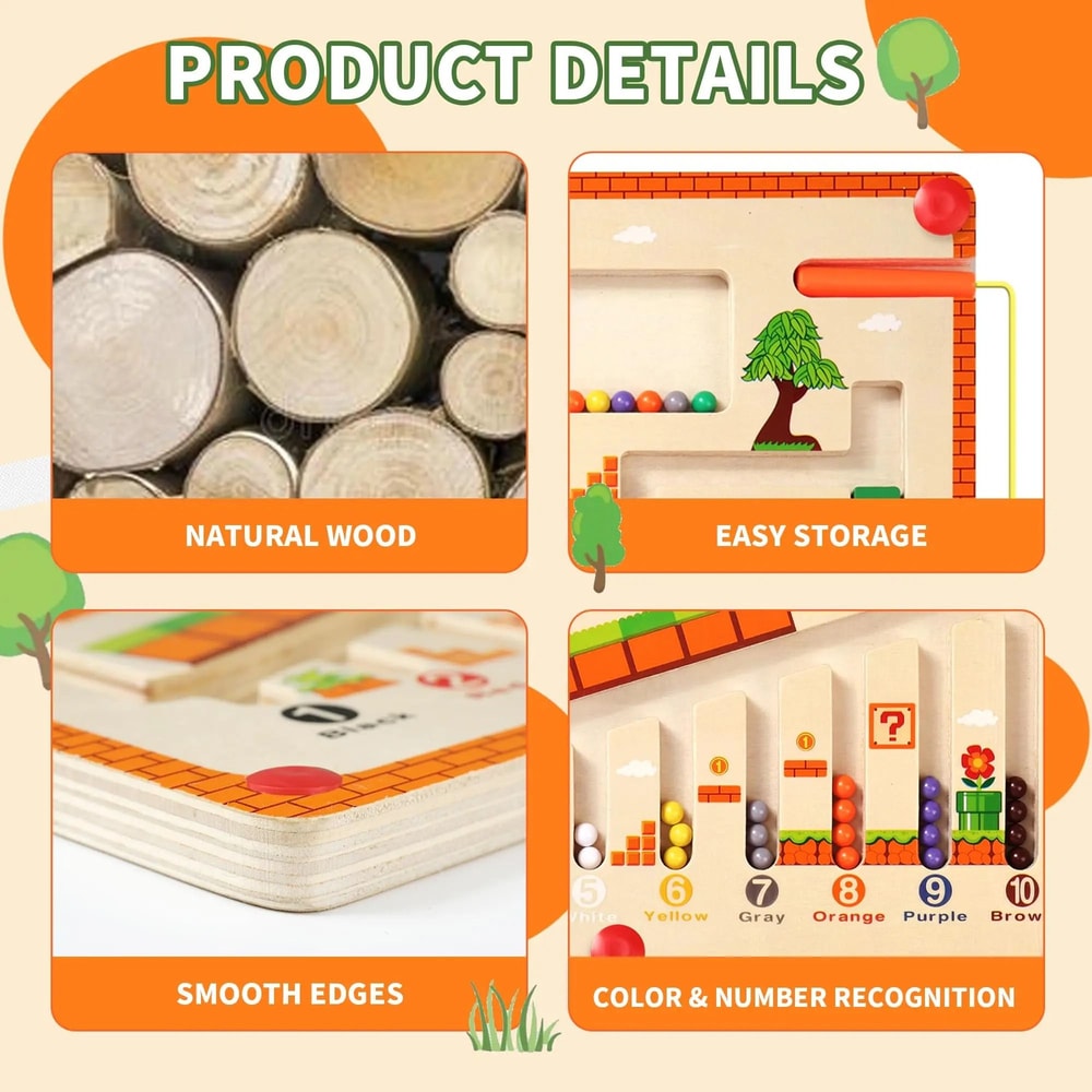 Magnetic Color And Number Maze Montessori Wooden Toy Learning Educational Board For Toddlers 3