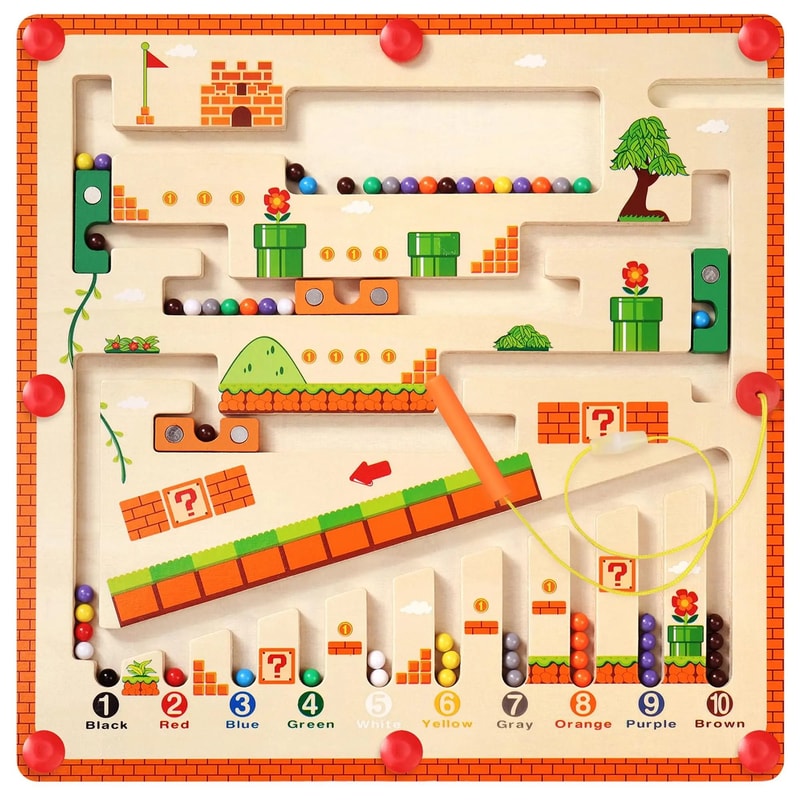 Magnetic Color And Number Maze Montessori Wooden Toy Learning Educational Board For Toddlers 6