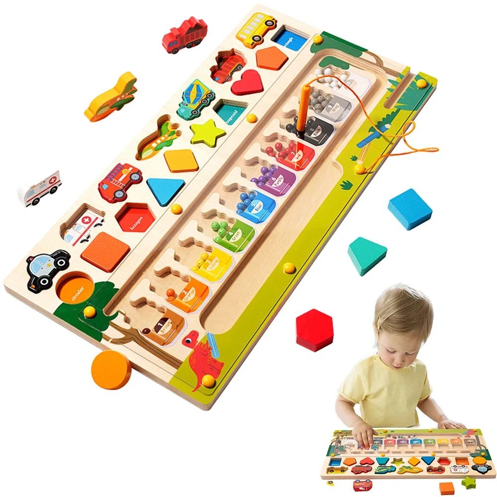 3 In 1 Toddler Montessori Toys Magnetic Color And Number Maze Wooden Sorting Puzzle 0