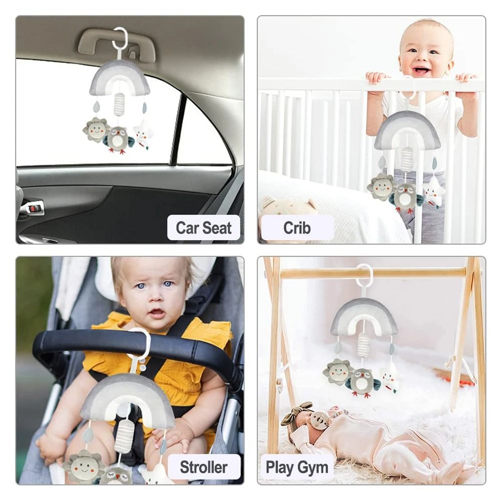 Clip On Hanging Plush Toy Stroller And Car Seat Sensory Activity Baby Toys With Wind Chimes 3