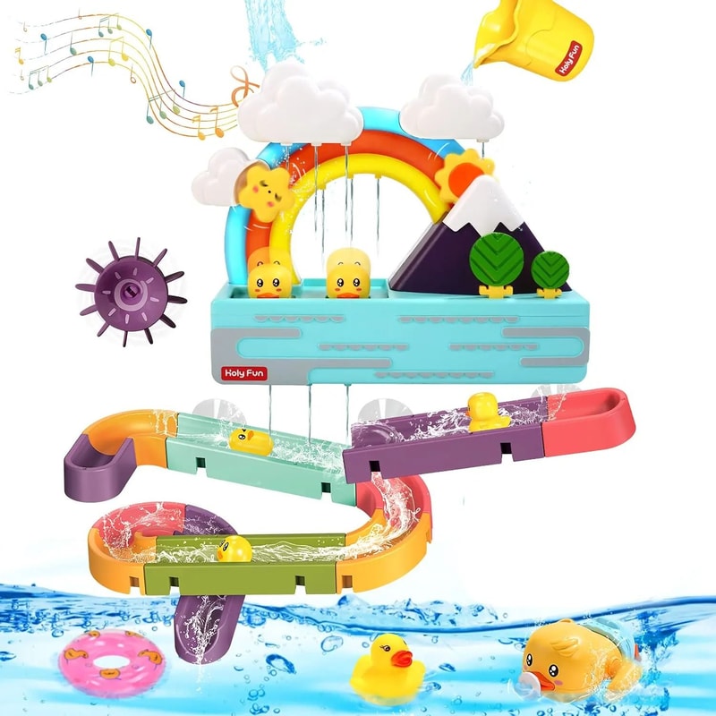 Bath Duck Toy With Rainbow Light And Music Toddlers Bathtub Toy Educational Water Game 0