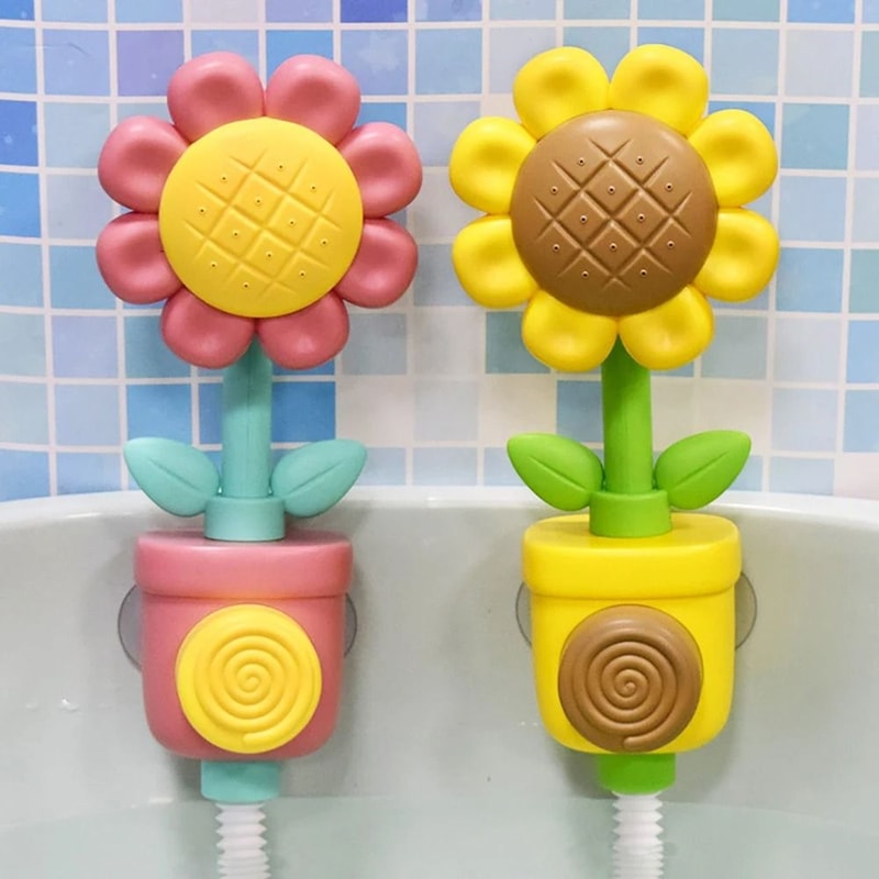Baby Shower Bath Toy Sprinkler Head Spray Water Sunflower Manual Device For Kids Gift 3