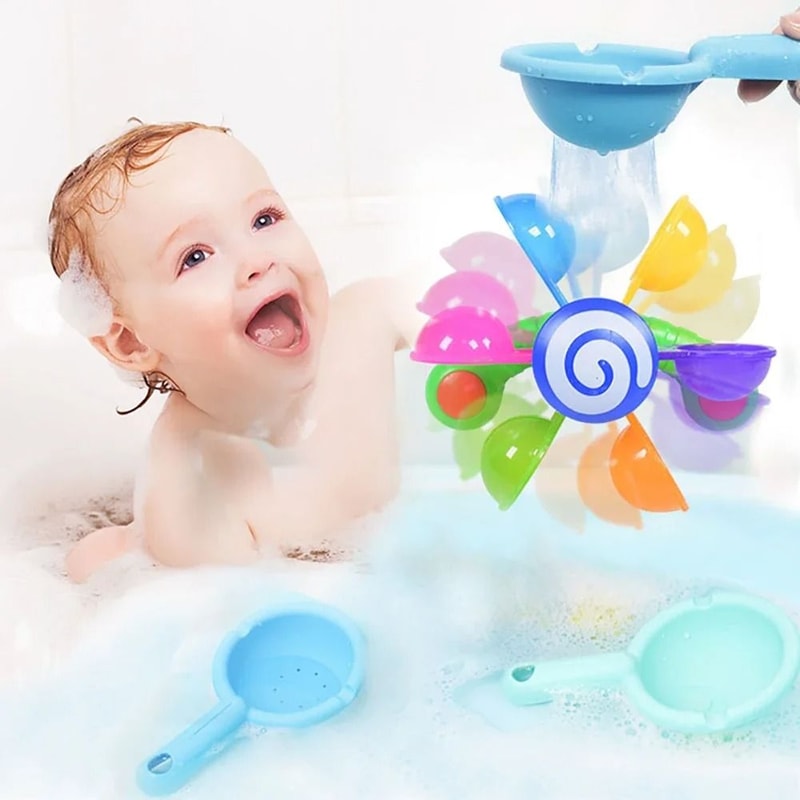 Baby Bath Toys Colorful Water Wheel Bathing Sucker Bathtub Water Spray Play Set 0