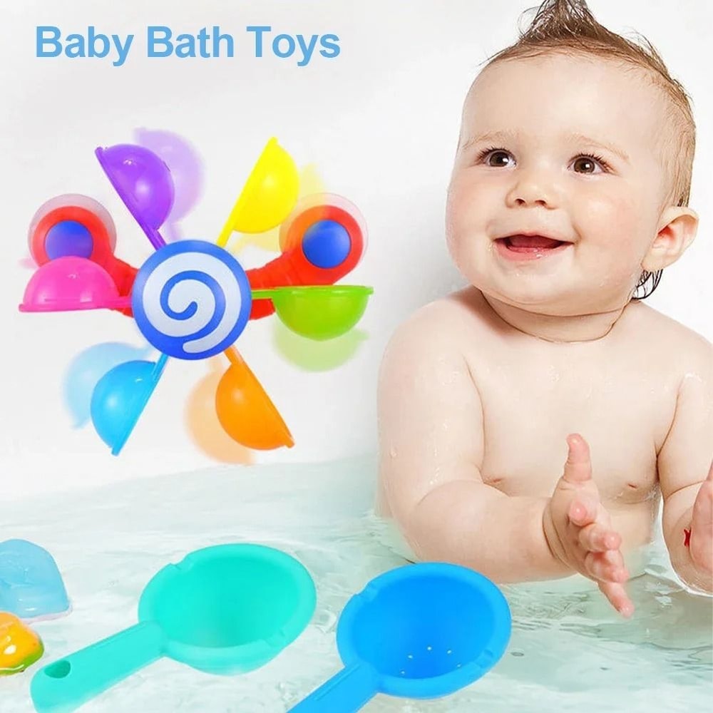Baby Bath Toys Colorful Water Wheel Bathing Sucker Bathtub Water Spray Play Set 1