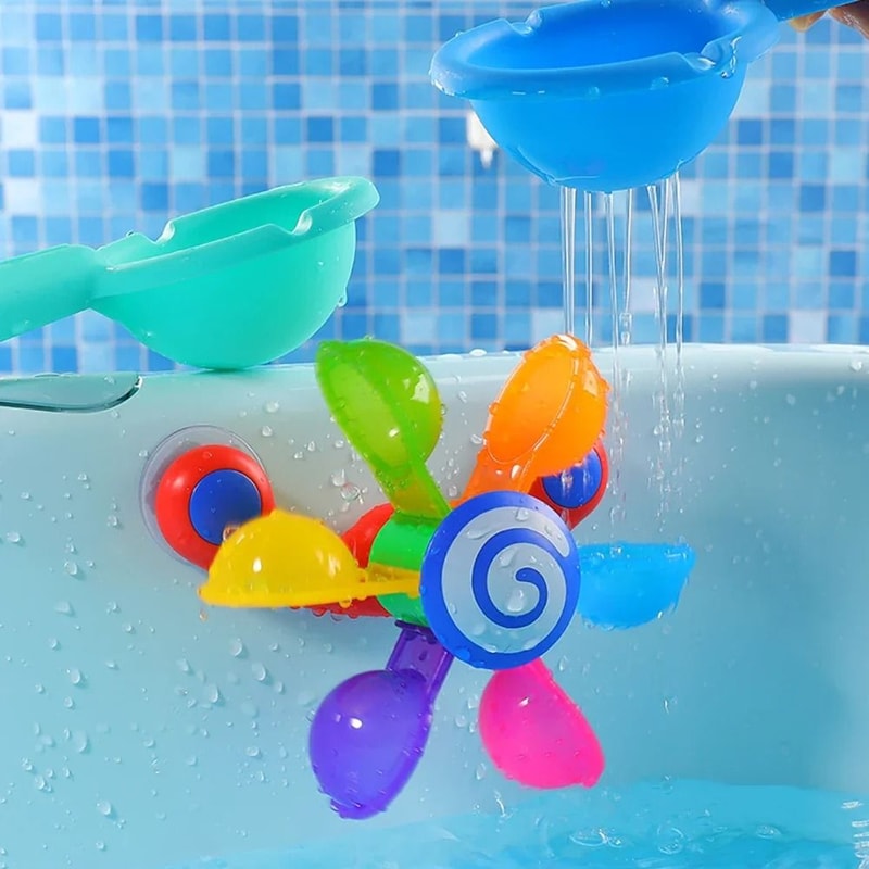 Baby Bath Toys Colorful Water Wheel Bathing Sucker Bathtub Water Spray Play Set 4