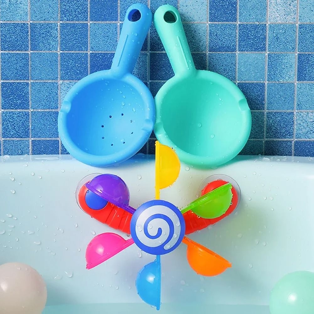 Baby Bath Toys Colorful Water Wheel Bathing Sucker Bathtub Water Spray Play Set 5