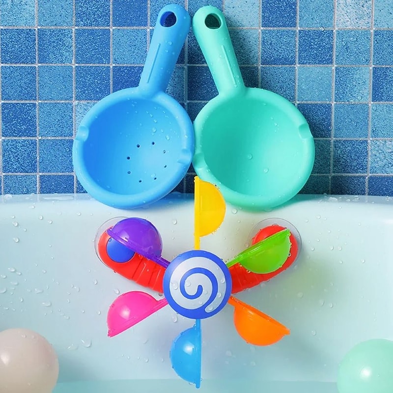 Baby Bath Toys Colorful Water Wheel Bathing Sucker Bathtub Water Spray Play Set 5