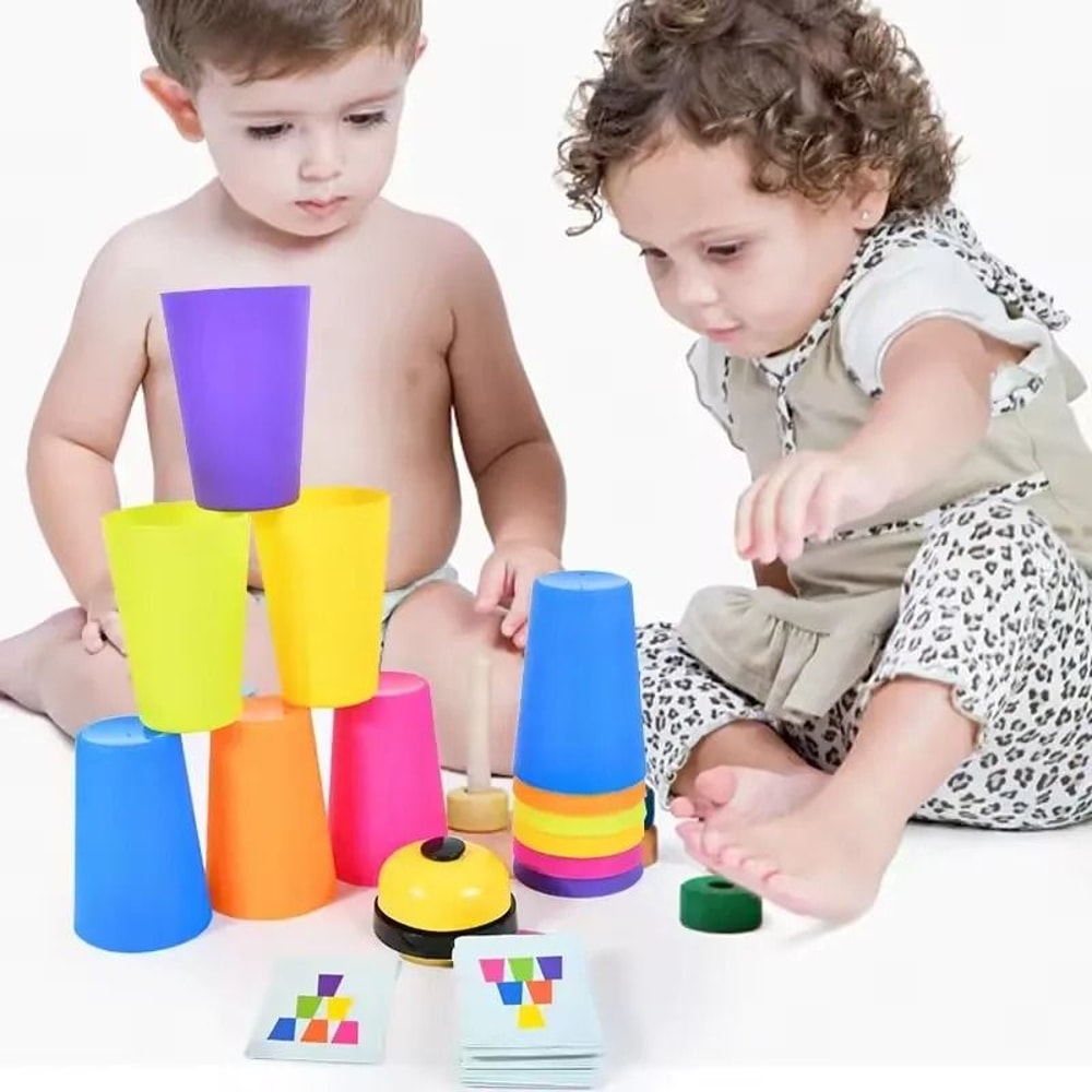 Montessori Toys Stack Cup Game With Card Educational Logic Training Children Gift 3
