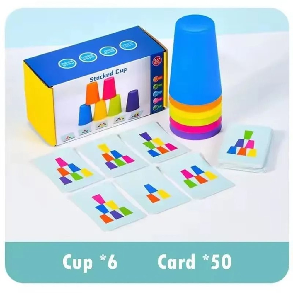 Montessori Toys Stack Cup Game With Card Educational Logic Training Children Gift 6