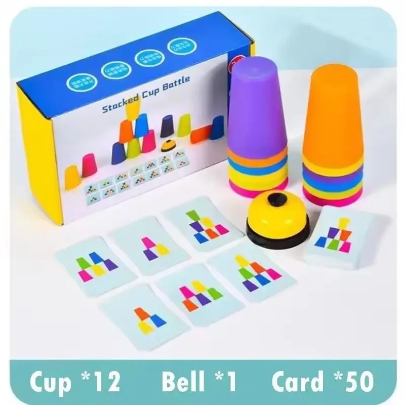 Montessori Toys Stack Cup Game With Card Educational Logic Training Children Gift 7