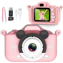 kids camera hd digital video toddler camera with silicone cover & 32gb sd card