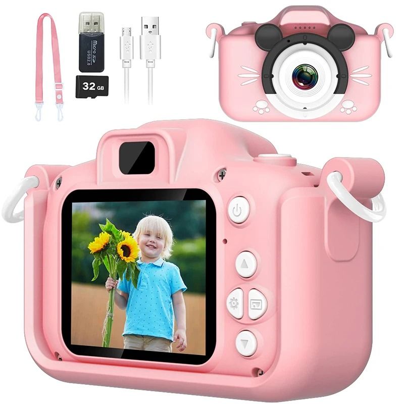 Kids Camera HD Digital Video Toddler Camera With Silicone Cover 32GB SD Card 10