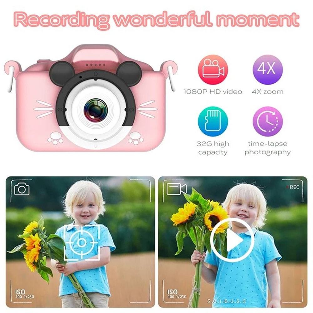 Kids Camera HD Digital Video Toddler Camera With Silicone Cover 32GB SD Card 1